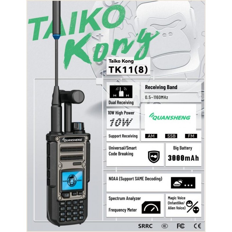 Quansheng TK-11(8) V2 10 m/6 m/2 m/70 cm FM-radiotelefon