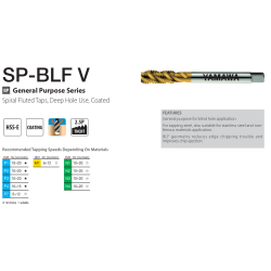 Yamawa SP-BLF pārklājums, M iekārtu vītņurbis, noslēgtiem caurumiem, TiN-pārklājums