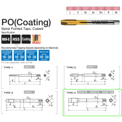 YAMAWA, PO coating, Konekierretappi, G-kierre, läpireikä, TiN-pinnoitettu, PO coating