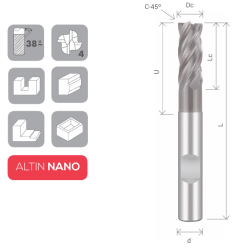 NOVA Pro hårdmetallfrässtift, variabel spiralvinkel 35/38° Z4, Weldon-skaft DIN6535 + avsmalnad hals.