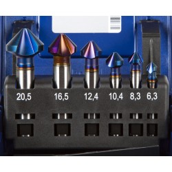 Karnasch forsenkere 90° 6 stk. HSS-Xe Blue-Tec-belegg.